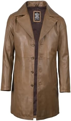 JILDISH Leather Trench Long Coat Mens Full Length - Leather Duster