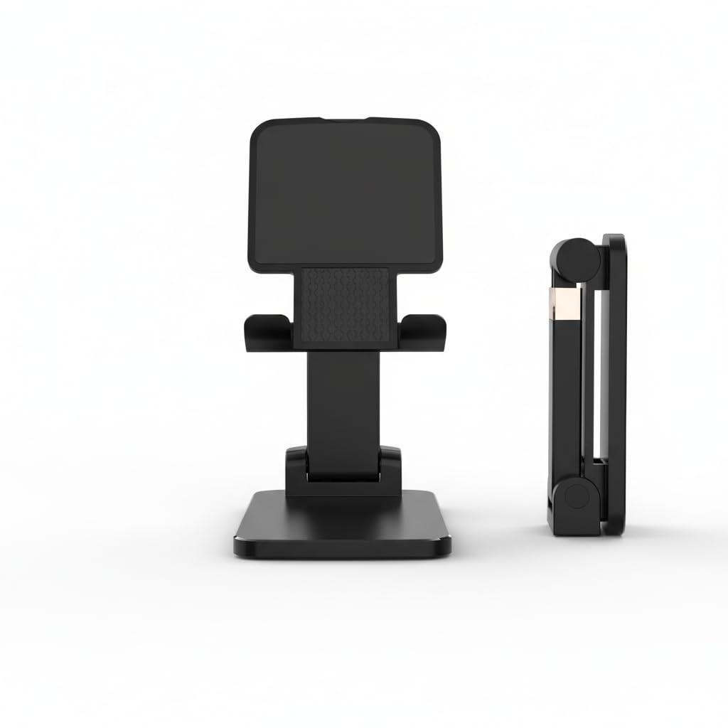 Aetosbox Aluminum Phone Stand for Desk, Adjustable & Foldable Cell Phone Holder with Stable Base, Compatible with iPhone 17/16/15/14/13 Pro Max and All Smartphones