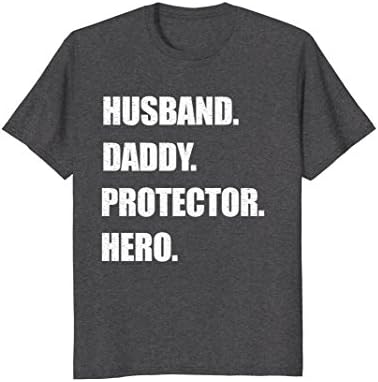 Mens Husband Daddy Protector Hero T-Shirt Gift From Wife Children 2XL Dark Heather