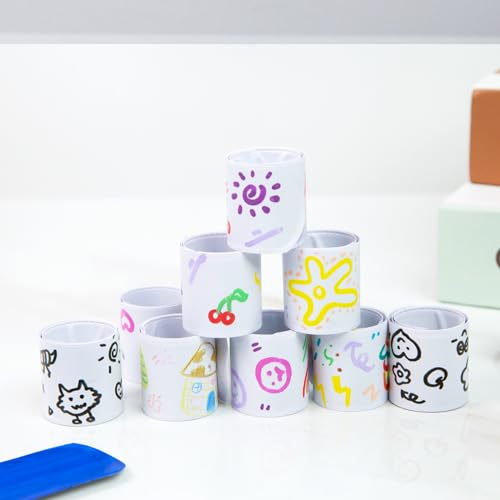 LovesTown 48PCS Slap Bracelets White, Party Slap Bracelets DIY Wrist Bands Bulk Blank Snap Band for Kids Birthday Party Favors School Crafts