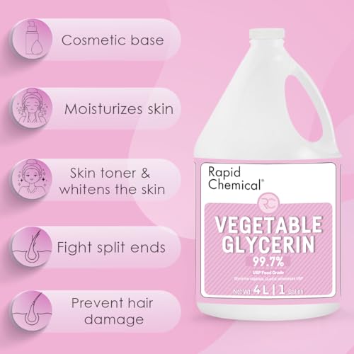 Vegetable Glycerin - USP Food Grade Glycerine Liquid 99.7% - 4 Liter / 1 Gallon / 135 Fl Oz - Made in Canada - Multi-Purpose Vegetable Glycerin Food Grade, Colorless, Odourless, Kosher, Halal