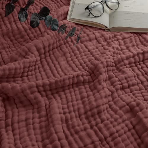 Comfy Cubs Adult Muslin Blanket Twin, 229 x 168 cm - Soft, Six-Layered, Lightweight, Breathable Cotton Blanket for All Seasons - Machine Washable, Stylish Home Decor - Wine