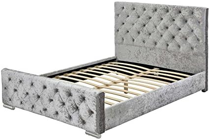 Sleep Design Buckingham Silver Crushed Velvet Fabric Upholstered Bed Frame King 5ft