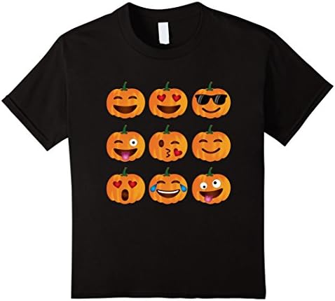 Kids Pumpkin Emoji T-Shirt, Pumpkin Shirt Emoji Halloween Costume 10 Black