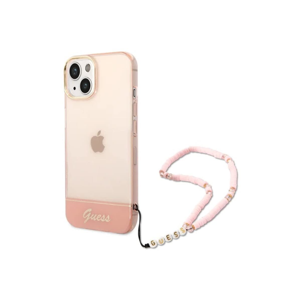Guess GUHCP14MHGCOHP Hard Case Phone Case Phone Cover for iPhone 14 Plus 6.7 Inch Pink/Pink Translucent Pearl Strap Black