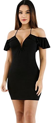 Women's Off The Shoulder Ruffle Evening Party Bodycon Midi Sexy Dress