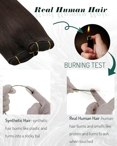 RUNATURE Brown Human Hair Straight Real Hair Bundles Straight Human Hair Weave 100g #2 Darkest Brown Natural Hair Extensions Curtain Hair Extensions Human Hair 22 Inch