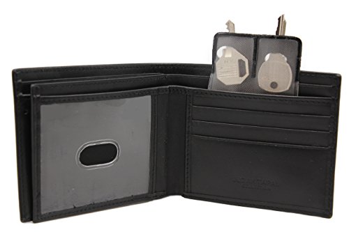 Genuine Minimalist Leather Bi-fold Wallet (53-32) for blind and visually impaired three separate bill slots, picture ID, hidden key holder, two separate sides for credit cards and three hidden pocket