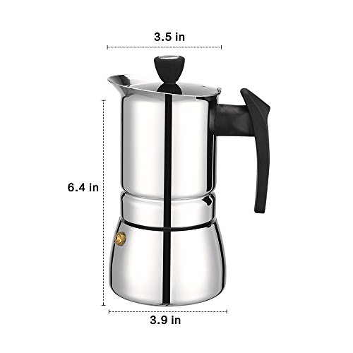 Stovetop Espresso Maker - Moka Pot 6 Cups Demitasse Espresso Shot - Stainless Steel - AMFOCUS - Thumbnail 6