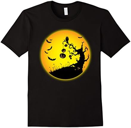 Mens Halloween Night Scary Tree Hill T-Shirt Large Black