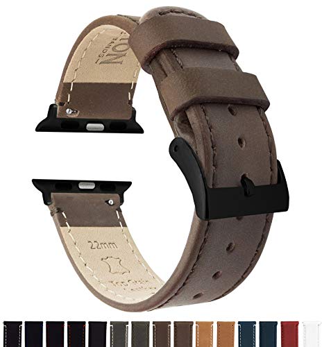 Barton Leather Watch Bands Compatible with All Apple Watch Models - Black Buckle 42mm Saddle Leather & Stitching