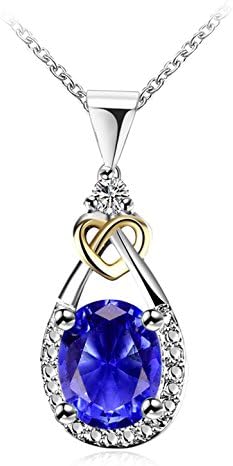 Created Birthstone Sapphire Necklace 2 Tone Drop Pendant Necklace Crystal Cubic Zirconia Open Heart September Unique Christmas Birthday Gifts for Women Girls Anniversary Gifts for Her Fashion Jewelry