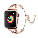 for Apple Watch iWatch Bangle Band 38mm 40mm Rose Gold Women, Stainless Steel Stylish Replacement Strap with Upgraded Clasp for Apple Watch Series 4 Series 3 Series 2 Series 1, Nike+, Sports