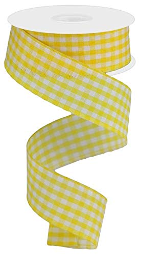 Primitive Gingham Check Wired Edge Ribbon, 10 Yards (Golden Yellow, 1.5 Inch)