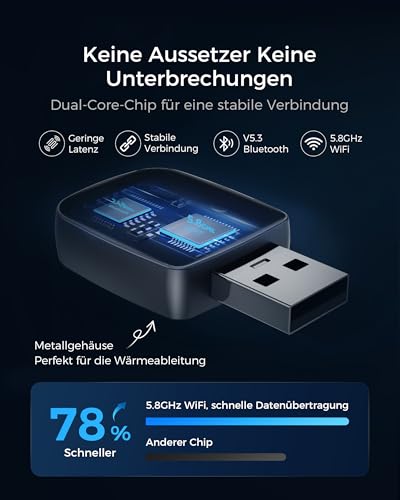 WityEye CarPlay and Android Car Wireless Adapter 2 in 1, V5.3 Bluetooth Stable Connection, Fast 5.8 GHz WiFi, for Apple iPhone iOS 10+, Smartphone Android 11+