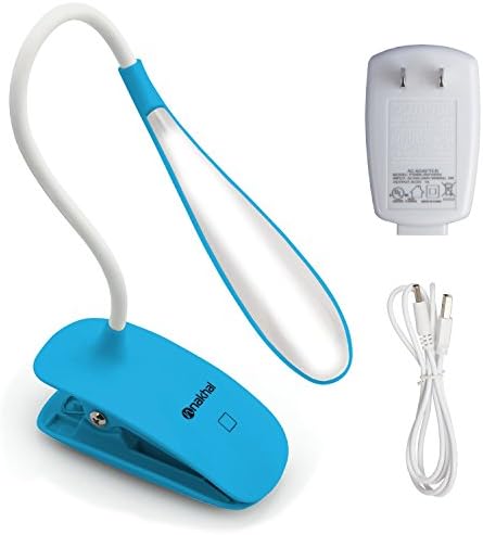 Nakhal 16 LED Rechargeable Book Light | Dimmable Touch Sensitive Reading Light | 3 Level Brightness | Flexible Clip-on Desk Lamp | USB Eyecare Table Light | UL Certified AC Adapter included | BLUE