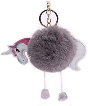 Anime Horse Keychain Cute Unicorn Key Chain Pendant Women Car Styling Fluffy Fur Pompom Keyring Bag Hang Trinkets-Gary