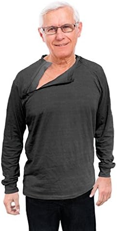Comfy Care Unisex Chest Port Zipper Chemo Shirts | Gift For Chemotherapy Cancer Patients (XX-Large, Charcoal)