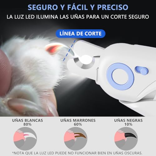 MXHIGO 2 en 1 Cortauñas para Perros y Gatos con Luz LED y Lima de Uñas, Ilumina las Uñas o la Línea de Sangre para Recortadores Seguros, Evitar Cortes Excesivos, Corte Rápido, Fácil de Recortar