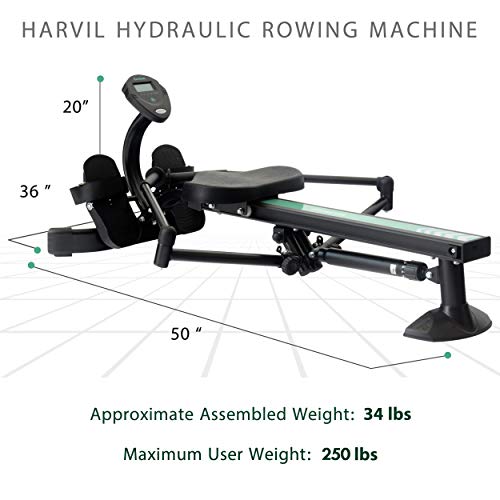 Harvil Hydraulic Rowing Machine Adjustable Resistance with Folding Arms, LCD Monitor & Safety Straps - Thumbnail 2