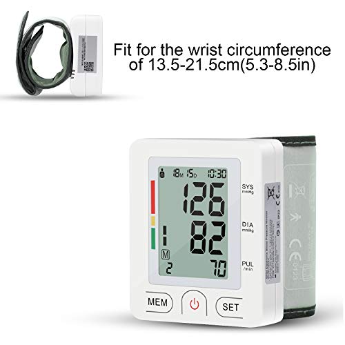 Wrist Blood Pressure Monitor Fully Automatic Digital Blood Pressure Cuff FDA Approved Electric Portable BP Monitor with LCD Display and Memory Storage Function for 2 Users (White, Wrist)