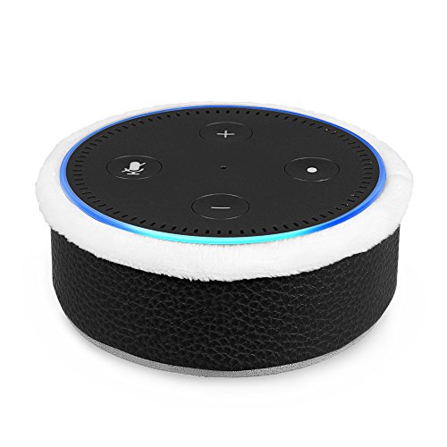 Click Here to See More Images Fintie Protective Case for Amazon Echo Dot (Fits All-New Echo Dot 2nd Generation) - Premium Vegan Leather Sleeve Cover Plush Lined Holder Stand (Upgraded Edition) Black (SAAD005US-AD)