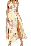 Simplee Apparel Women's Boho Backless Floral Print Split Maxi Dress Beach