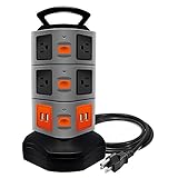 Surge Protector Power Strip, Lovin Product Safety Universal Electric Charging Station; with 10 Outlets & 4 USB/ Rotating Tower/ 6ft Cord Wire Extension/ for PC, TV, Phone (10 Outlets & 4 USB)