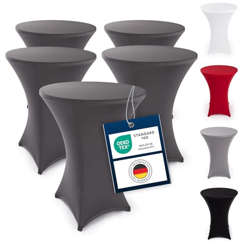 Blumtal 5er Set Stretch Stehtisch Hussen Bügelfrei - Oeko -TEX zertifizierte Tischhussen für Stehtische Ø 70 – 75 cm - Verstärkung im Fußbereich - was