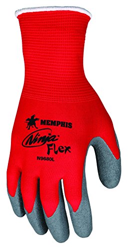 Memphis Glove N9680S Ninja Flex Nylon Shell Gloves with Latex Dip Palm and Fingertips, Gray/Red, Small, 1-Pair - Thumbnail 3