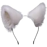 aoukoslt White Cute Cat Ears Headband Long Fur Fox Ears Cosplay Headband with Bells Headwear Hairband for Party Costume Halloween Hairhoop, Women's Headbands