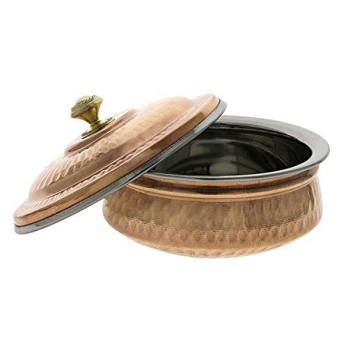 PARIJAT HANDICRAFT Dinnerware Indian Serving Bowl Copper Tureen with Lid Capacity 700 Ml