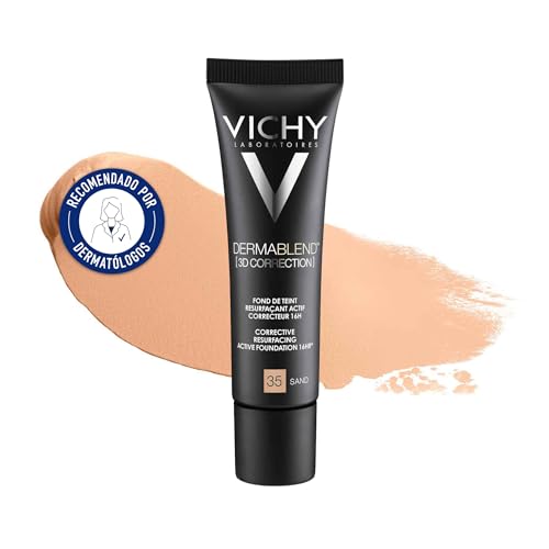 Vichy Dermablend [3D Correction], Teintkorrigierendes Make-up, Foundation bei unreiner und zu Akne neigender Haut, Ohne Maskeneffekt, Farbton: 35 sand