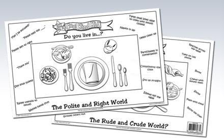 Cool Kind Kid Laminated Placemat - Polite and Rude Placemat for Elementary School Ages
