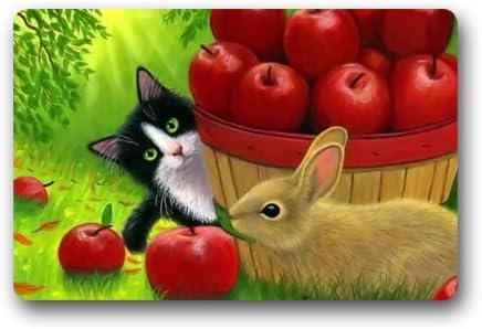 Funny Cat Apple Rabbit Art Doormat Door Mat Rug Indoor/Outdoor/Floor Mat Rug for Home/Office/Bedroom 23.6"(L) x 15.7"(W)