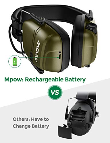 Mpow 094 Electronic Shooting Ear Protection, Rechargeable Earmuffs 30Hrs Playtime, SNR 26dB Ear Muffs Noise Reduction Sound Amplification, Hearing Protector for Shooting, Hunting, Mowing, Woodworking