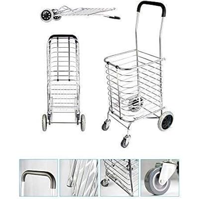 Jukkre Portable Aluminium 4 Wheel Foldable Shopping and Picnic Basket Trolley, Standard,