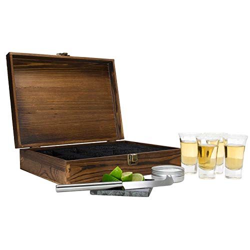 Atterstone Tequila Box Set Featuring 4 Premium Shot Glasses, Garnish Knife, Salt Tin with Lid, Candy Skull Themed Wooden Box and Coaster | Perfect for Mexican Themed Parties, Holiday Gifts - Thumbnail 4