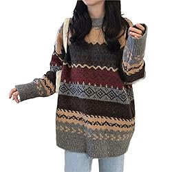 Argyle Striped Sweater Women Y2k Patchwork Vintage