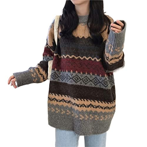 Argyle Striped Sweater Women Y2k Patchwork Vintage