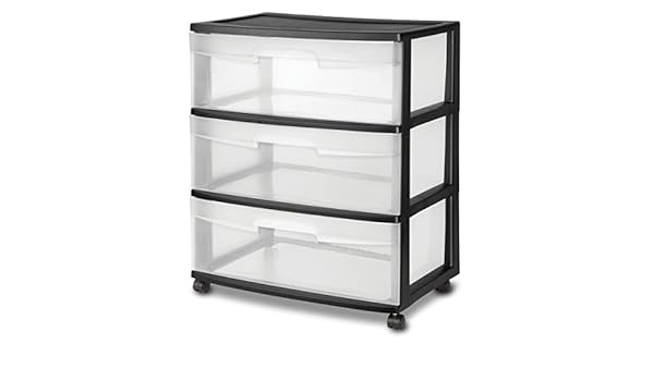Amazon Com Sterilite 29309001 Wide 3 Drawer Cart Black Frame