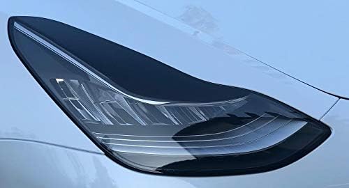 AY Customs Tesla Model 3 Black Gloss Headlight Eyebrow Vinyl Film Covers Overlay Pair - Guaranteed to Stay!!