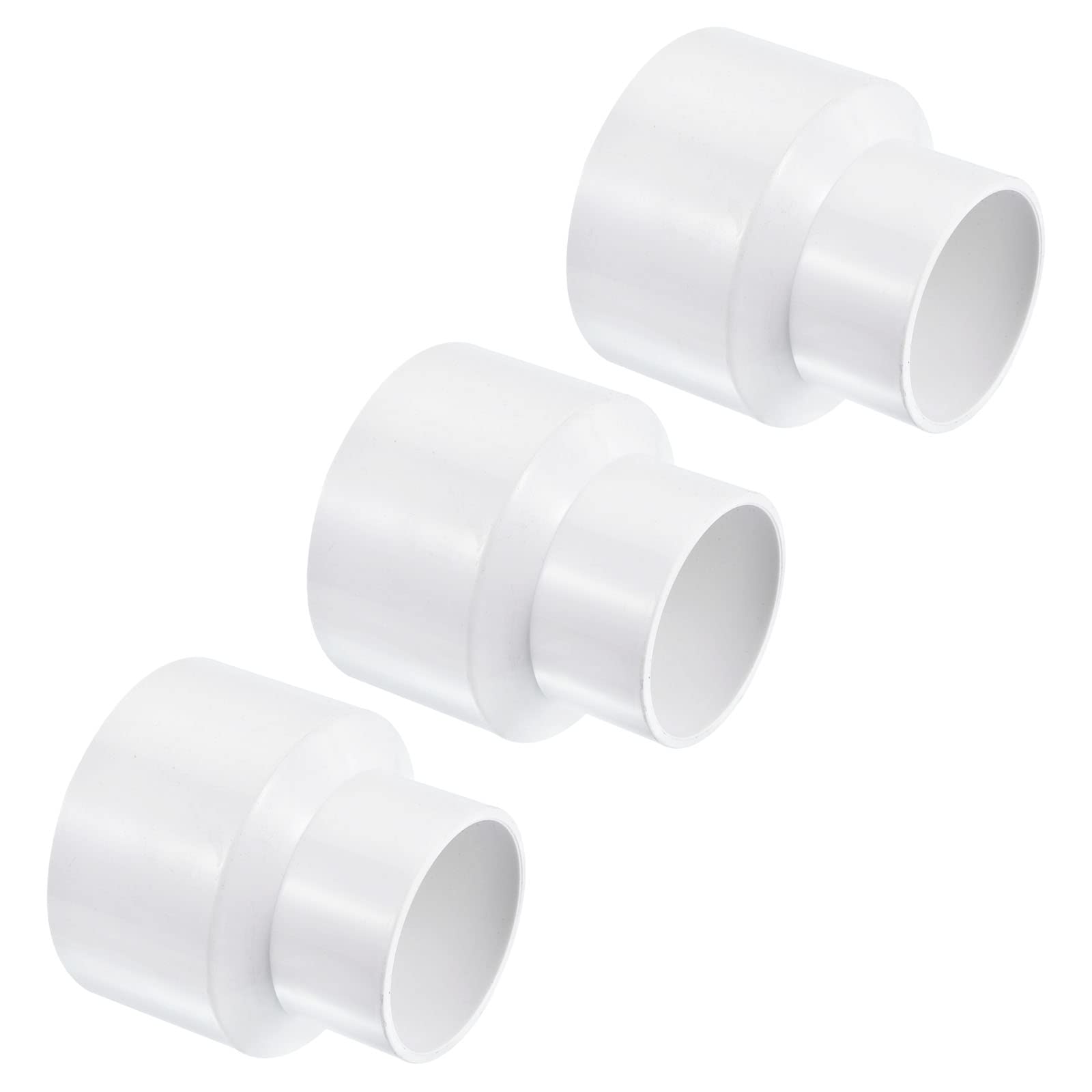PATIKIL PVC Reducer Pipe Fitting 90mm to 63mm ID, 3 Pack Straight Coupling Adapter Connector, White — image 1