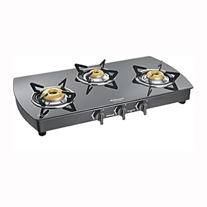 Sunflame Crystal Plus DX Black 3 Burner Gas Stove Auto Ignition