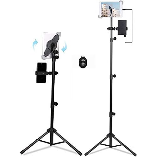 Ecoolbuy Upgrade Portable Universal Floor Tablet Tripod Mount Stand Bracket for 7 to 12 inch Tablets with 4.7" to 5.5" Phone Holder 360°Height Adjustable Display Music Meeting Video + Bag