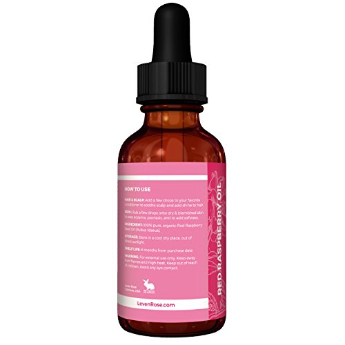 Red Raspberry Seed Oil by Leven Rose - 100% Organic, Natural for Face, Hands, Scars, and Breakouts - 1 oz