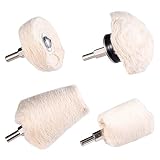 SCOTTCHEN Cotton Buffing Polishing Wheel for Drill White Flannelette Cone/Column/Ball/T-Shaped Pad with 1/4" Handle for Polishing Mag Rims, Aluminum, Chrome, Stainless 4Pcs