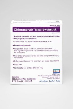 PT# S41950 PT# # S41950- Applicator Surgical ChloraScrub 5.1mL 3.15%CGH/70Alc Swab 30/Bx by, PDI Professional Disposables