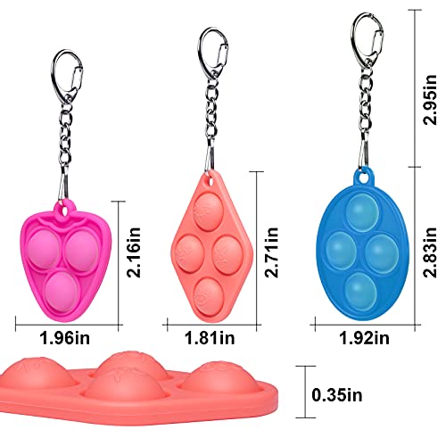 3Pcs Mini Pop Fidget Toy - Push & Pop It Packs with Keychain Simple Dimple Toys for Kids Teen Adults,Help Relieve Stress