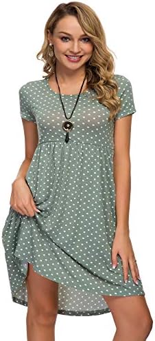 Women's Short Sleeve Flare Midi Dress Summer Loose Casual Swing Dress with Pockets in Dot and Floral